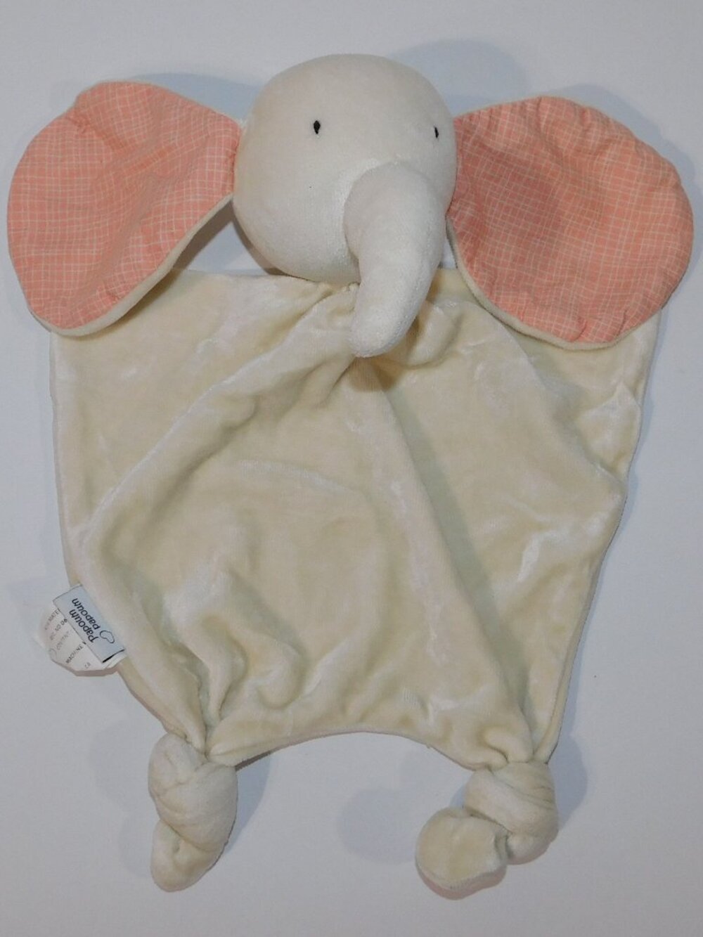 Papoum Papoum Snowy Elephant Pink Ears Blankie Security Blanket Baby Lovey nunu